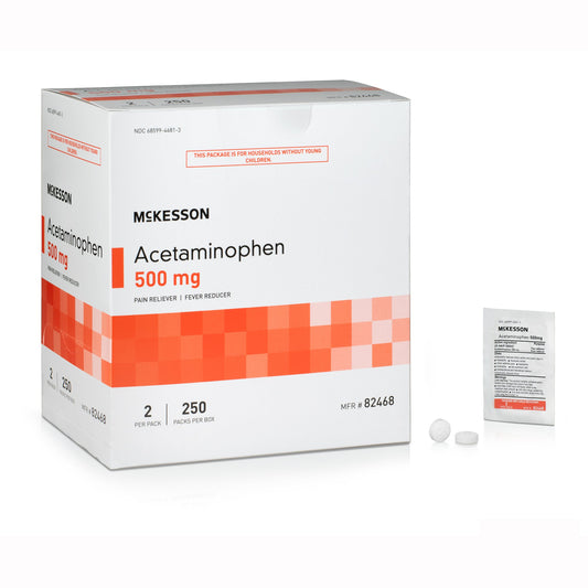 Mckesson Acetaminophen 500 mg packaging on a white background