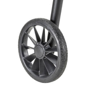 Close-up of a black wheel with a white background