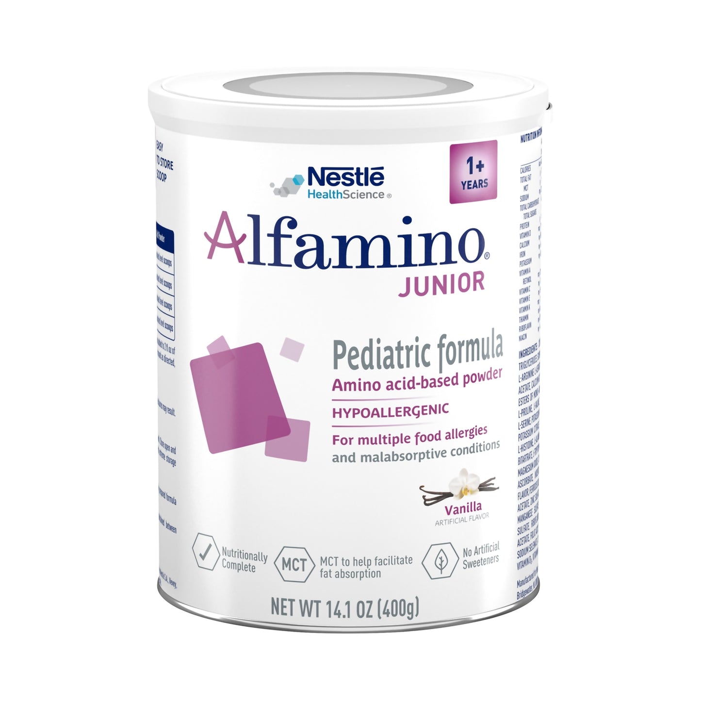 Alfamino Junior pediatric formula canister on a white background