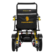 A black and yellow FORCEMECH Navigator electric wheelchair shown from the rear against a white background.