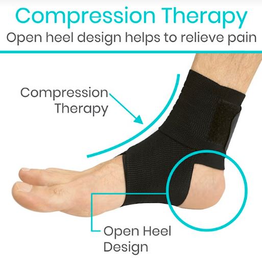 Compression therapy ankle support with open heel design on a white background