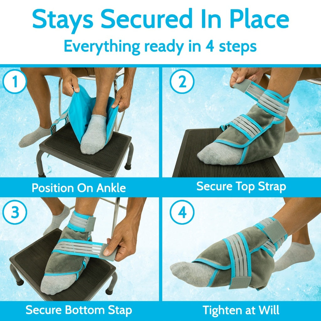 Step-by-step guide on how to use a foot support device with straps.