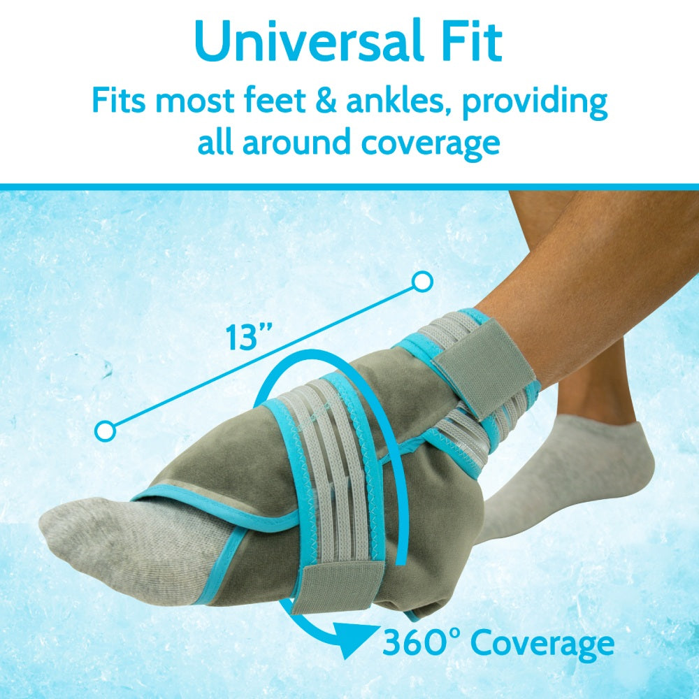 Foot with a protective sleeve and straps, labeled 'Universal Fit' on a blue background.