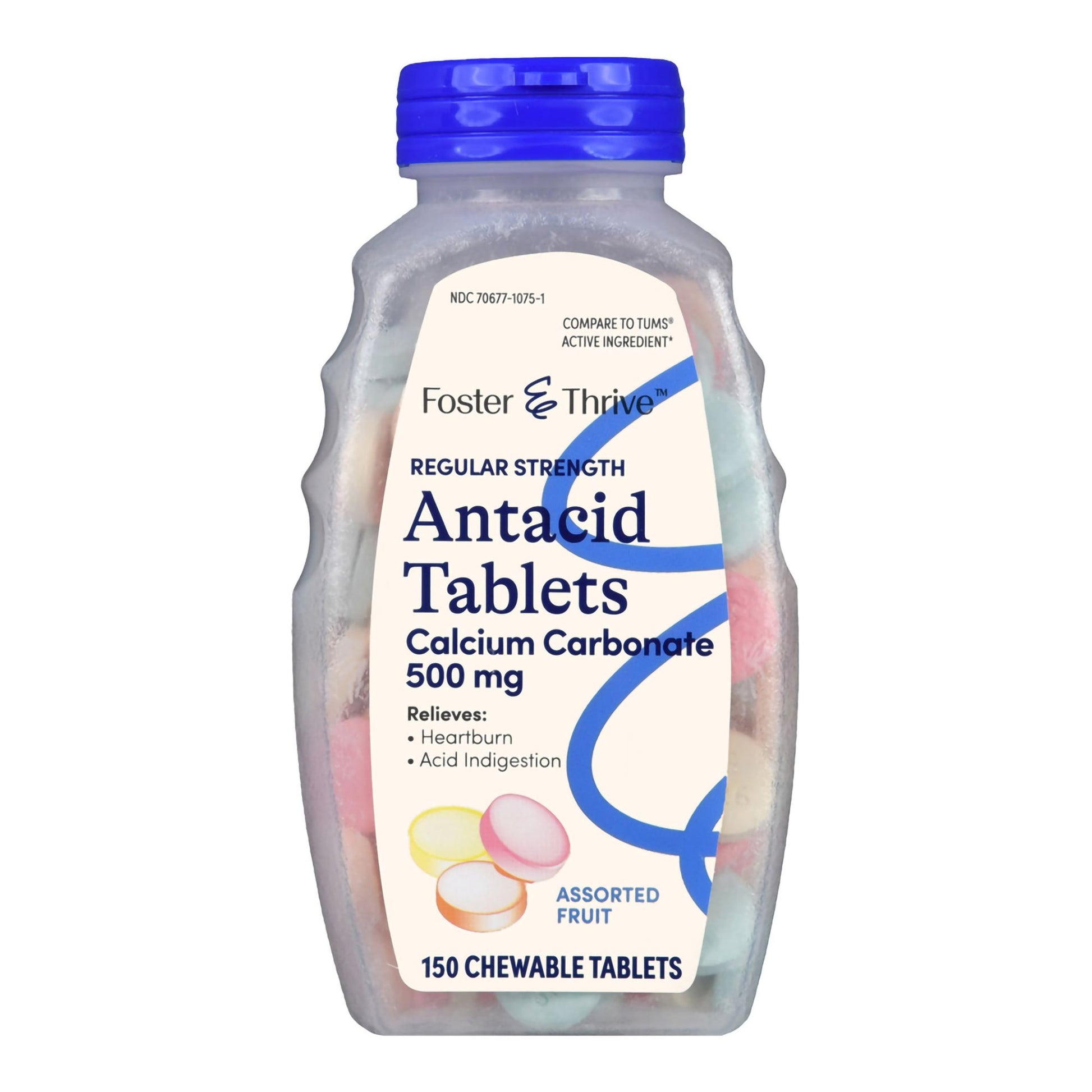 Bottle of Foster & Thrive Antacid Tablets on a white background
