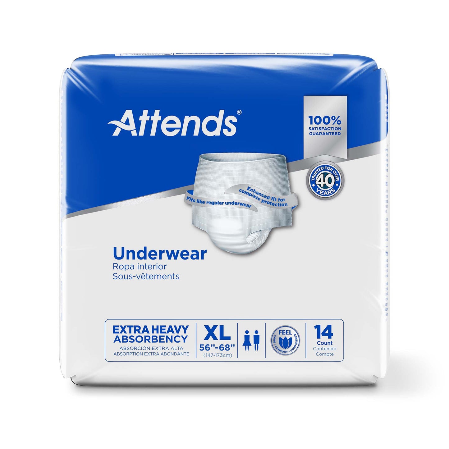 Attends Extra Heavy Absorbency Underwear packaging on a white background