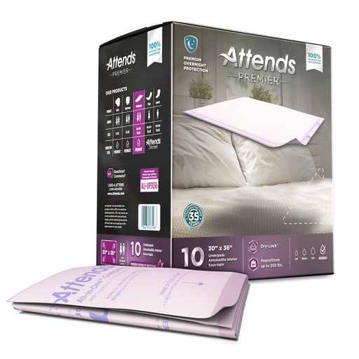 Attends Premier product packaging with a sample pad on a white background