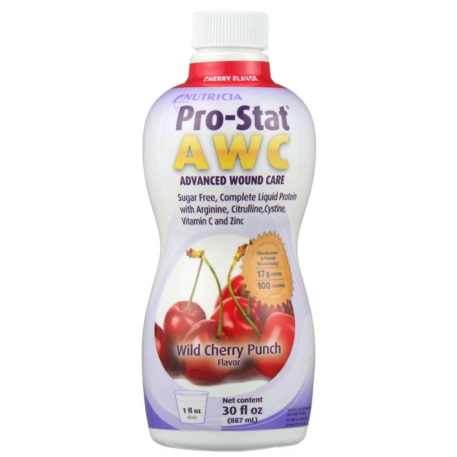 Pro-Stat AWC Advanced Wound Care bottle with cherry flavor on a white background