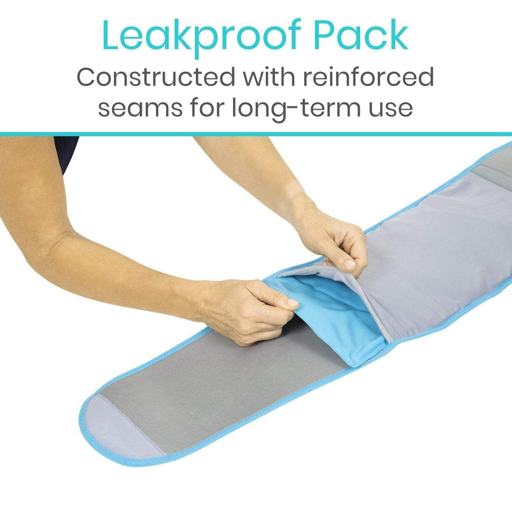 Leakproof pack with reinforced seams being held by a person, on a white background.