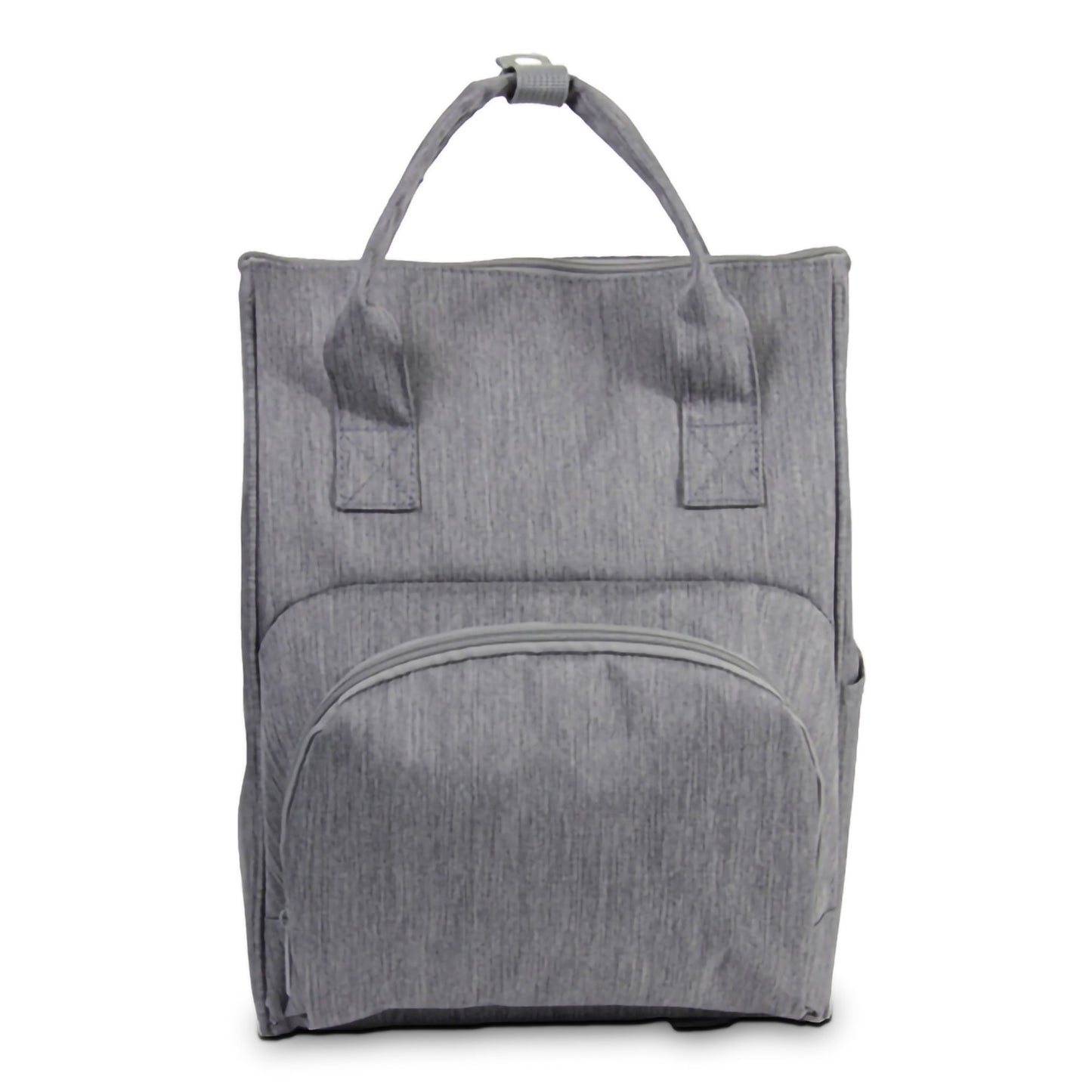 Gray tote bag with shoulder strap on a white background