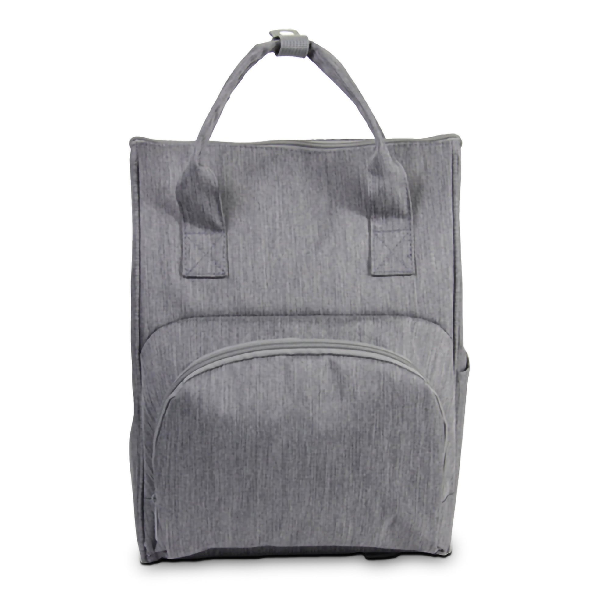 Gray tote bag with shoulder strap on a white background