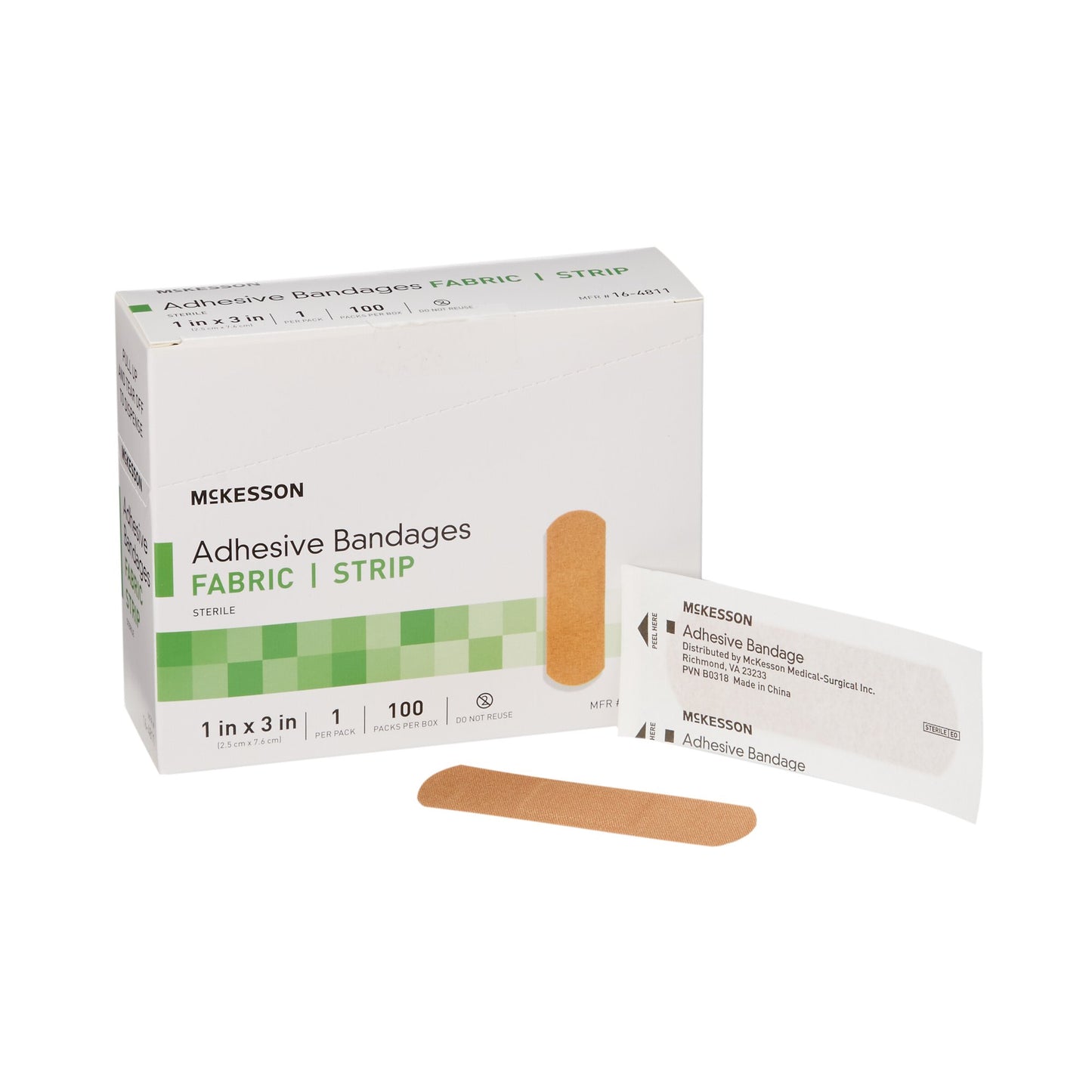 McKesson Adhesive Strip, Fabric, Tan, 1 x 3 Inch, Sterile