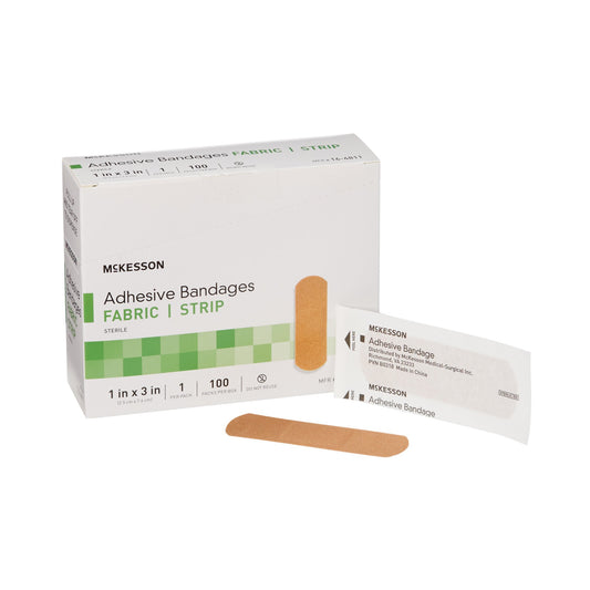 McKesson Adhesive Strip, Fabric, Tan, 1 x 3 Inch, Sterile