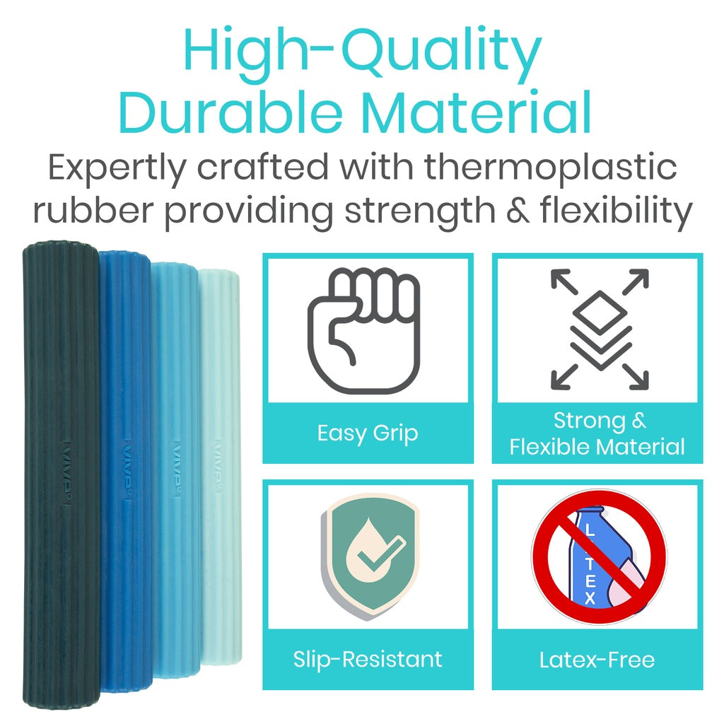 Elastic bands with text highlighting material properties on a white background