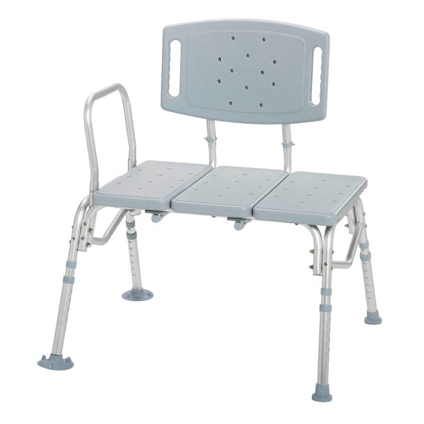 Gray adjustable bath chair with backrest on a white background