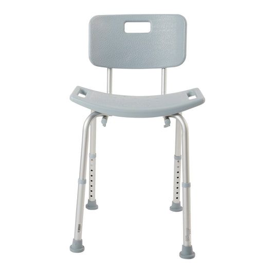 Gray shower chair with backrest on a white background