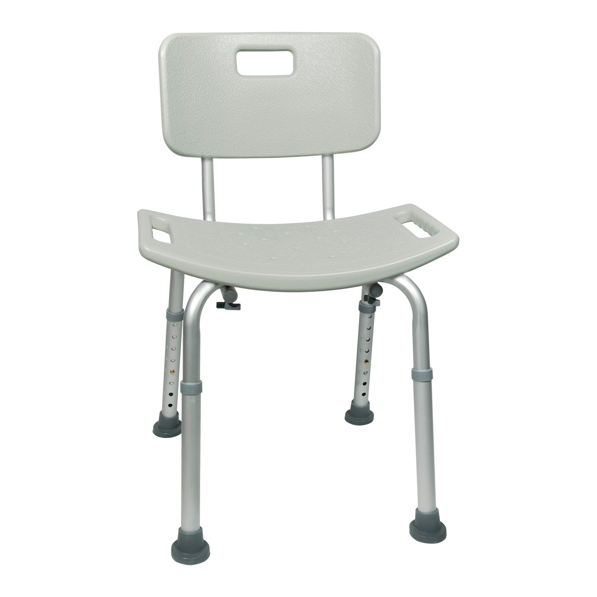 Gray shower chair with backrest on a white background