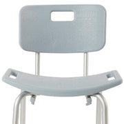 Light blue shower chair with backrest on a white background