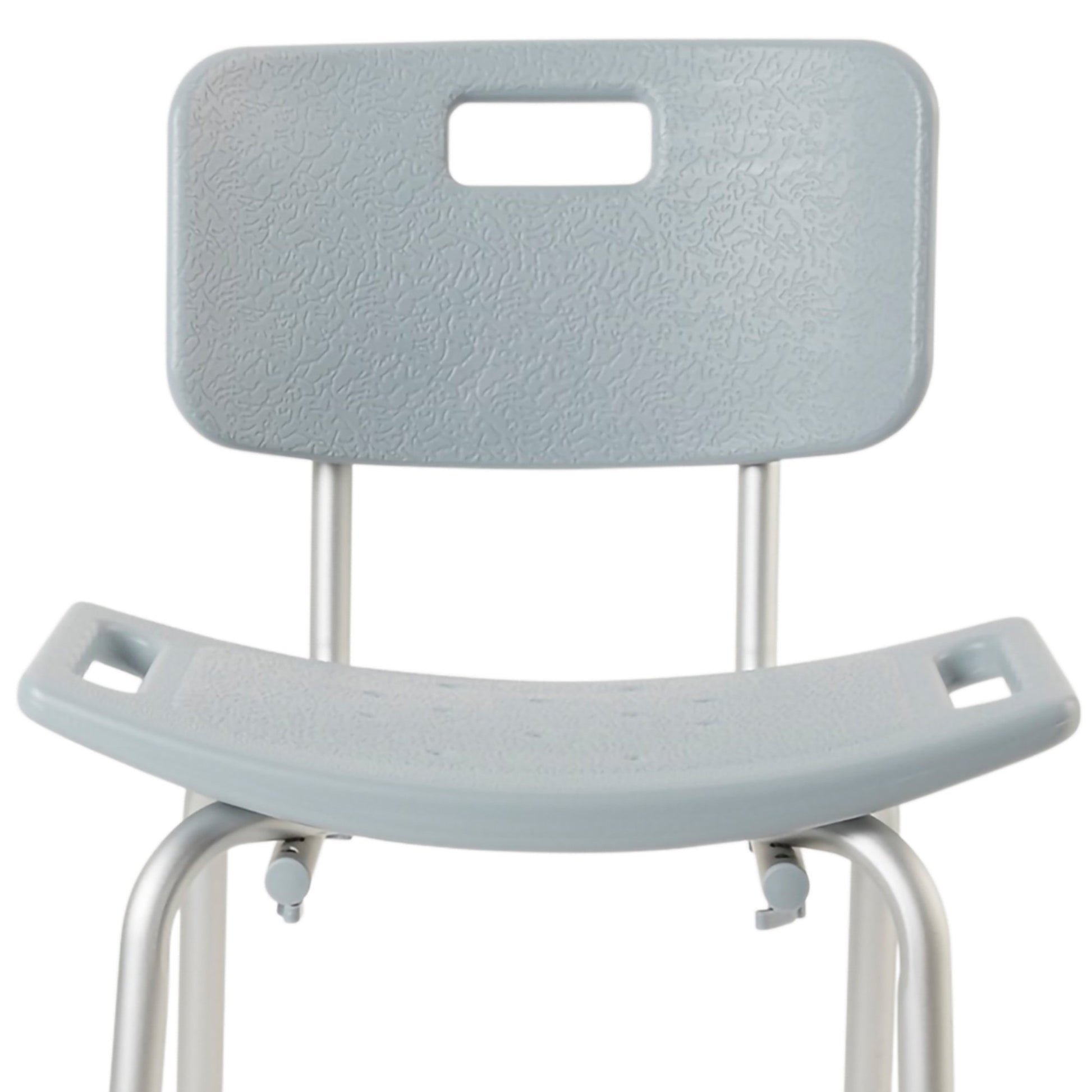 Light blue shower chair with backrest on a white background
