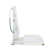 White medical device with control panel on a white background