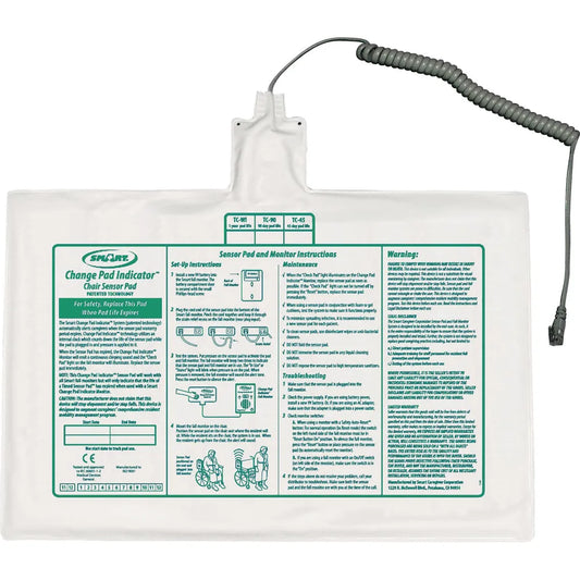 Rectangular medical device with a coiled cable and warning label on a white background