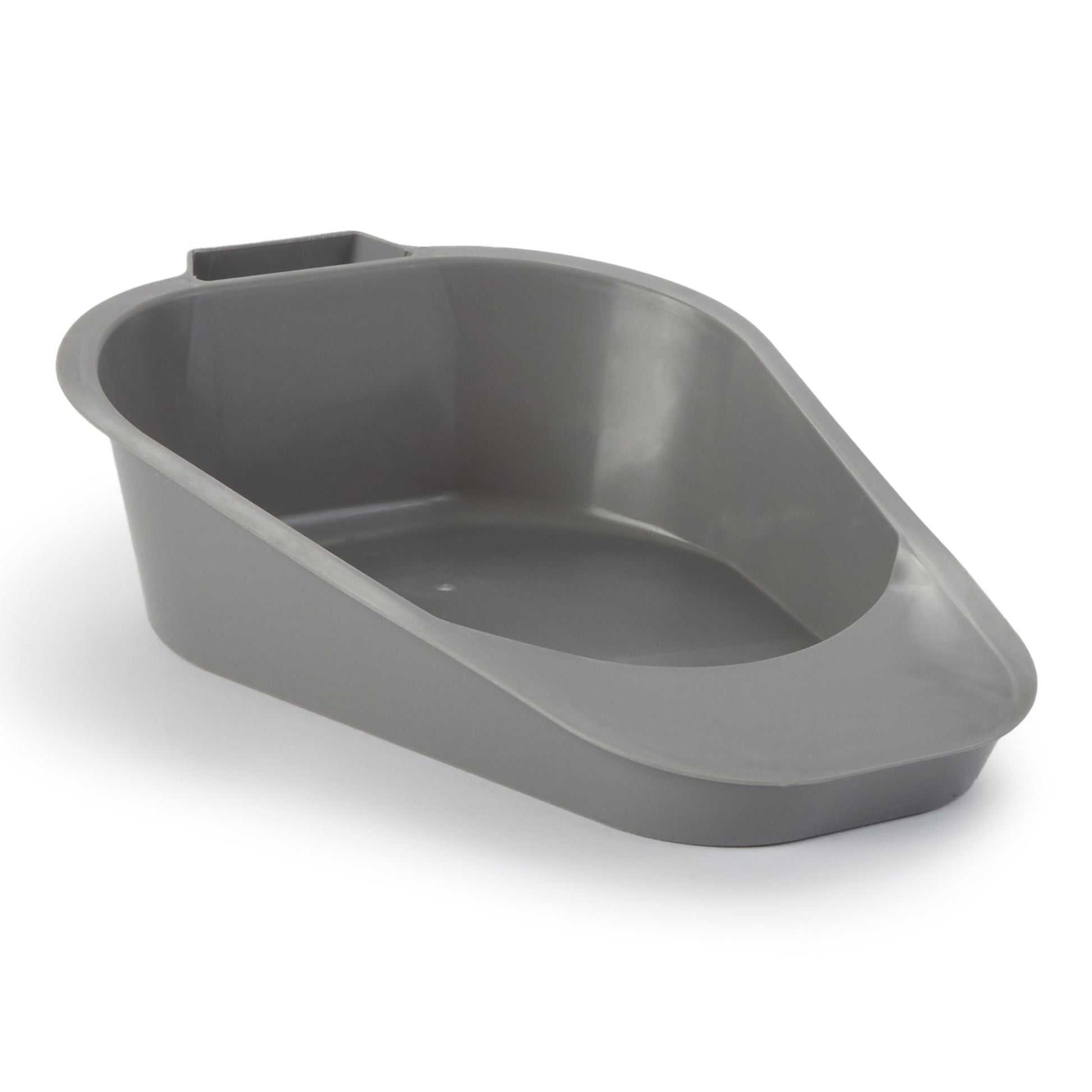 Gray plastic bed pan on a white background