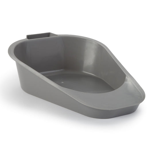 Gray plastic bed pan on a white background