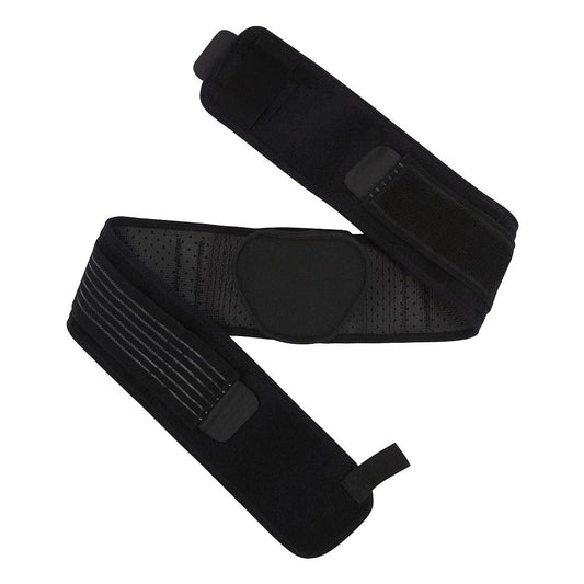 Black athletic belt with textured strap on a white background
