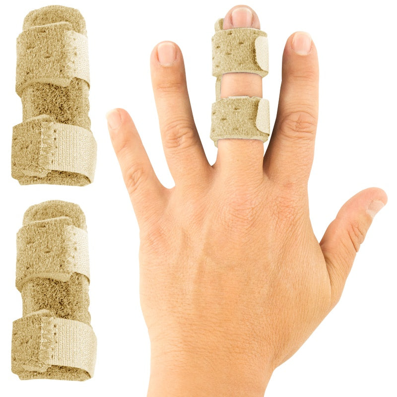 Hand with finger splints on a white background