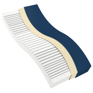 Blue and white mattress on a white background