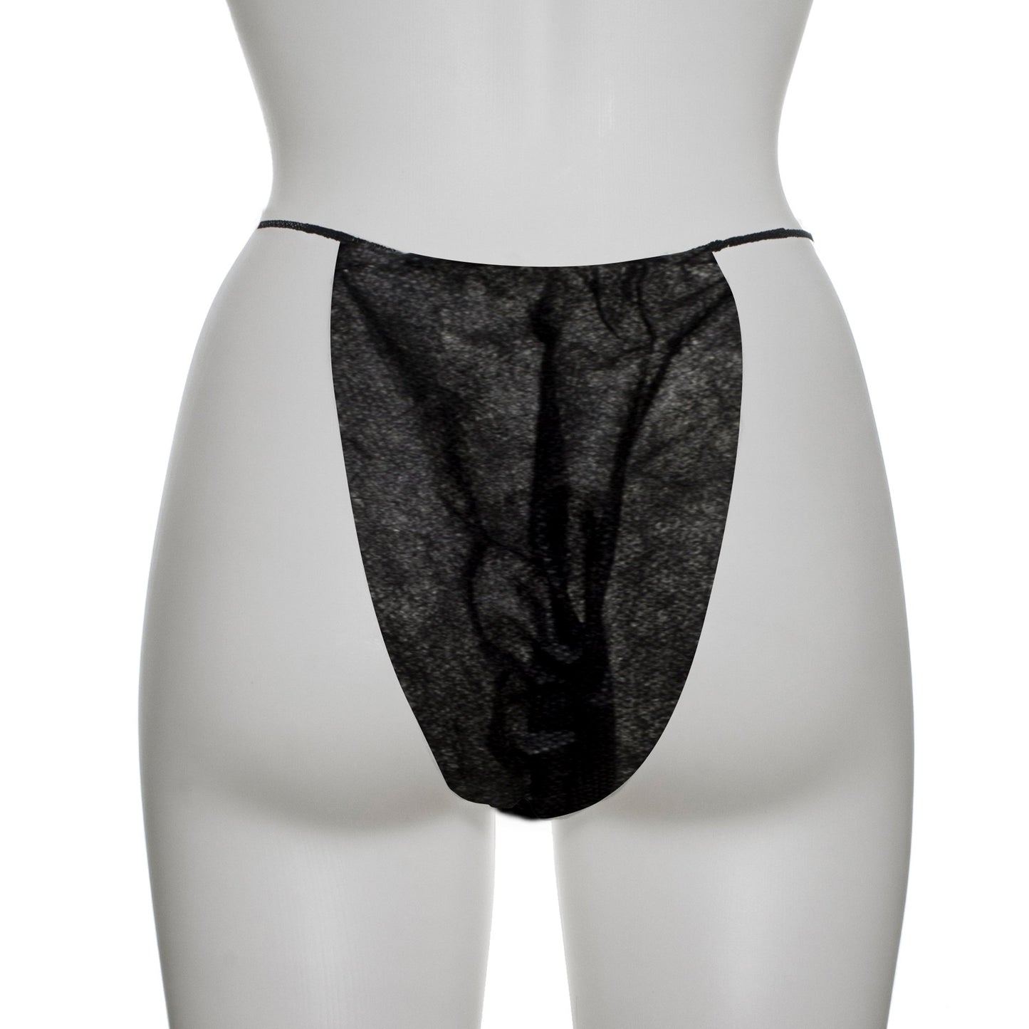 Black men's underwear on a mannequin against a white background
