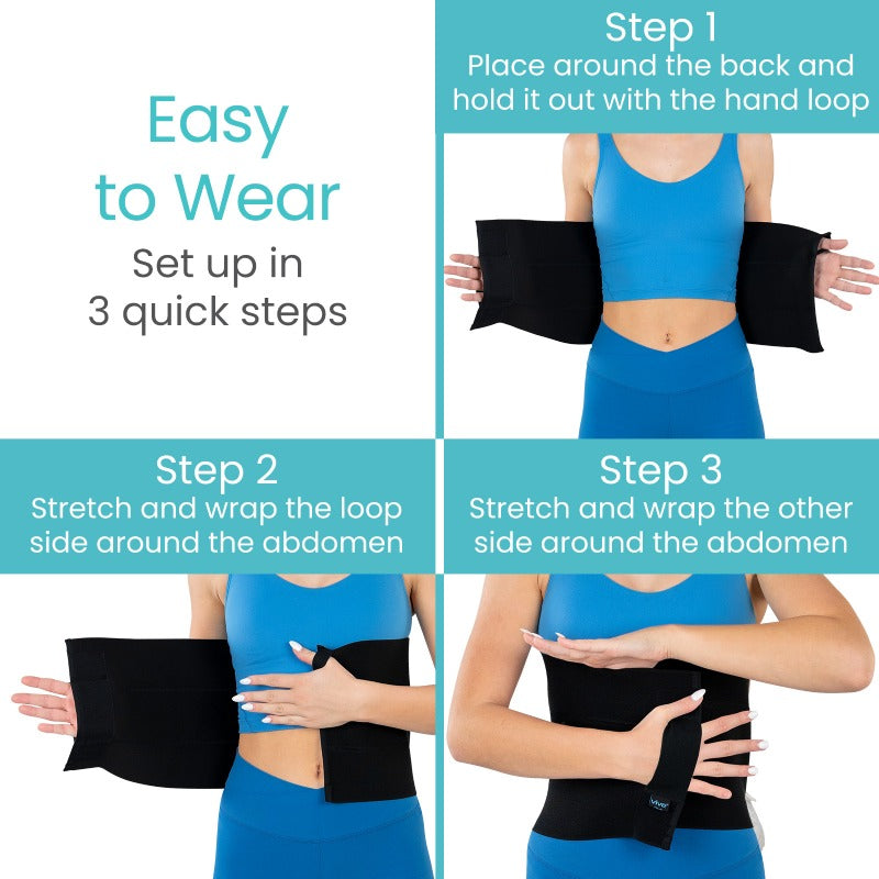 Instructions on how to wear a black waist trainer with text overlay