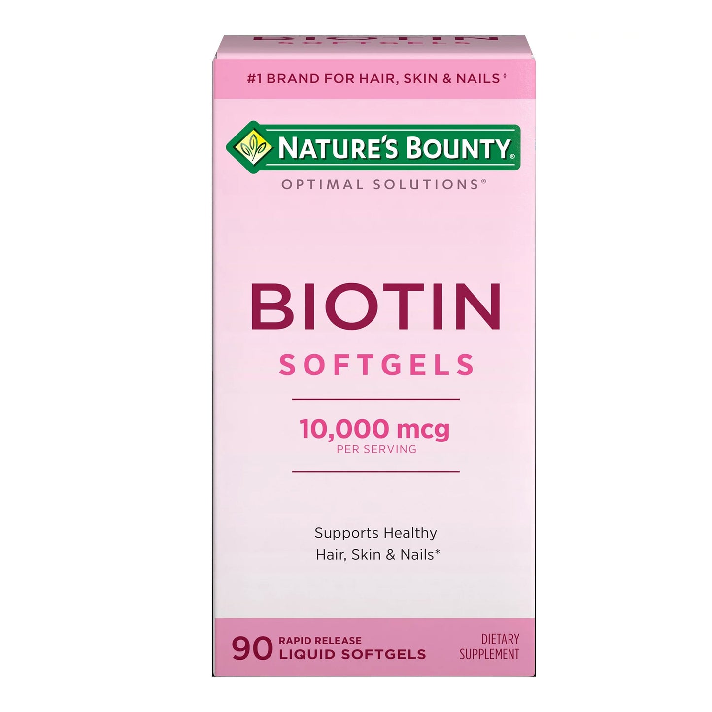 Box of Nature's Bounty Biotin Softgels on a white background