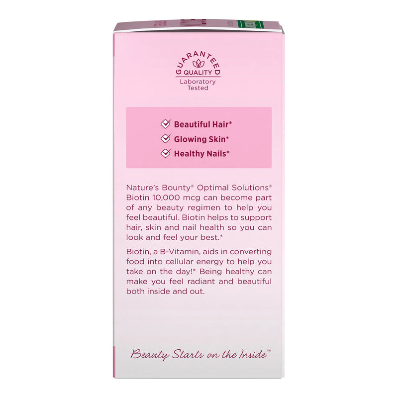 Pink box of Nature's Bounty Optimal Solutions with text on a white background