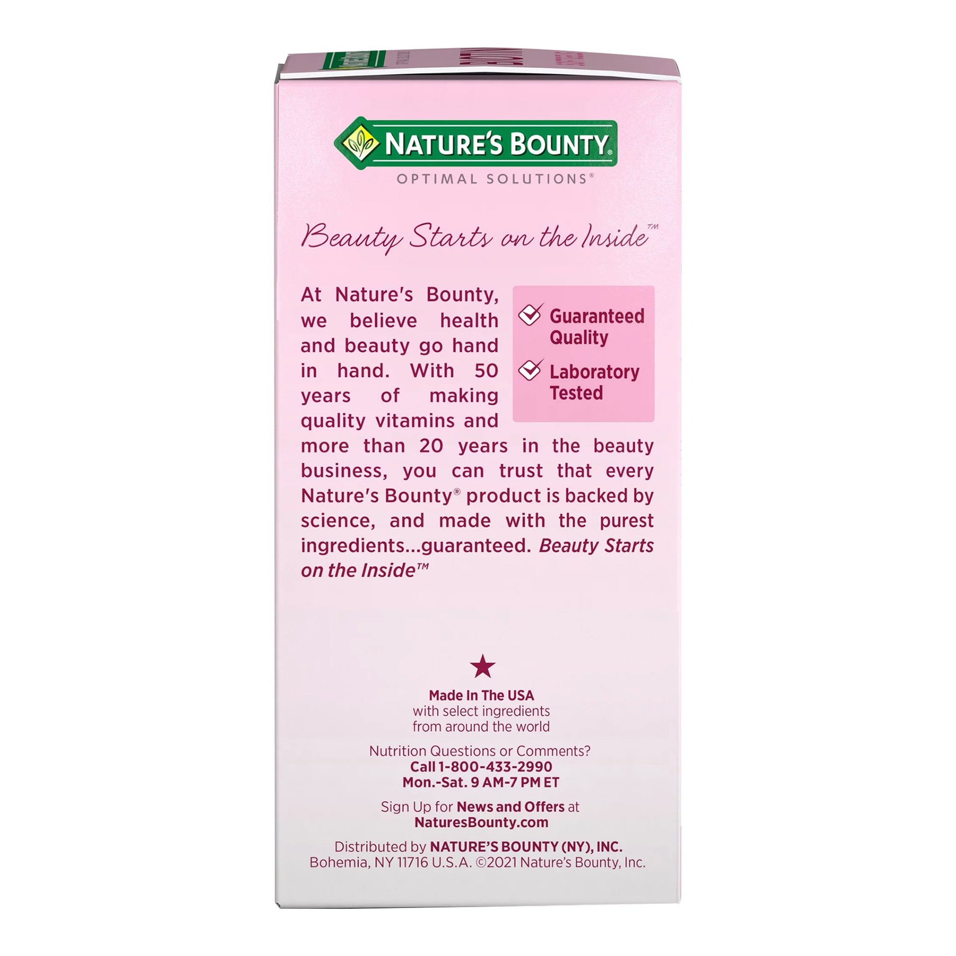 Nature's Bounty supplement box with pink label on a white background