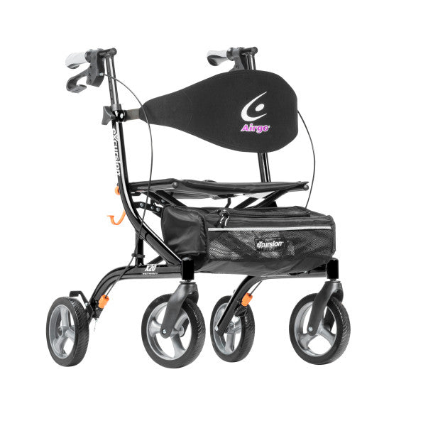Black walker with a seat on a white background