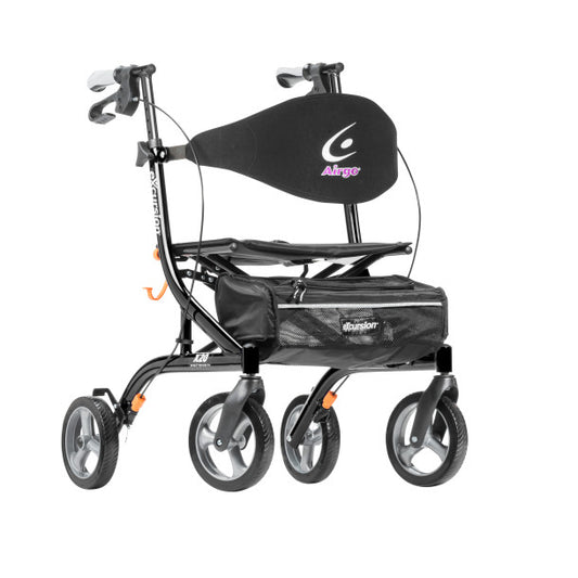 Black walker with a seat on a white background