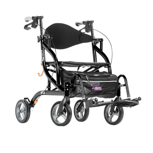 Black stroller with a bag on a white background