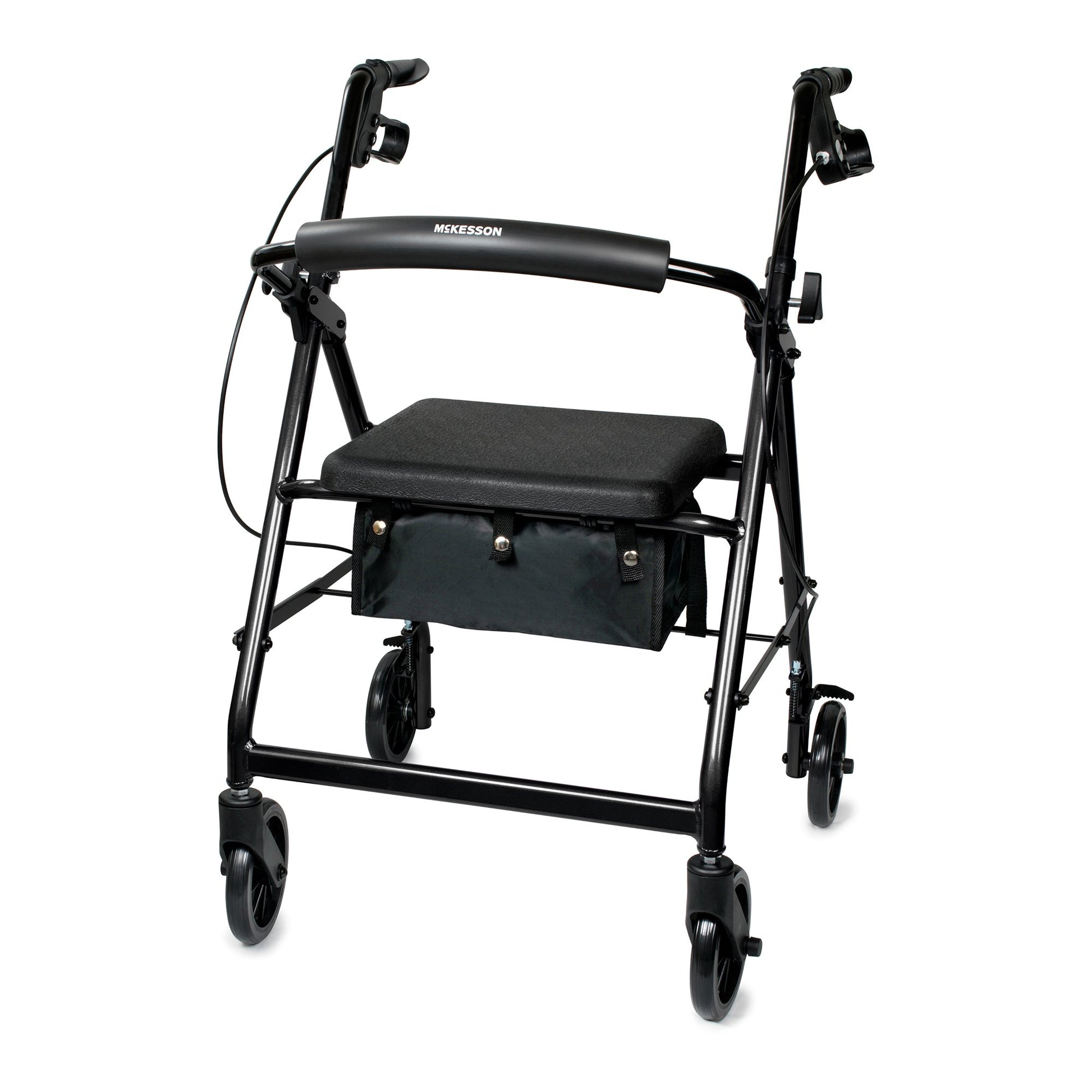 Black rollator with seat on a white background