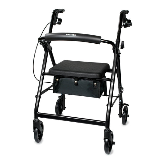 Black rollator with seat on a white background