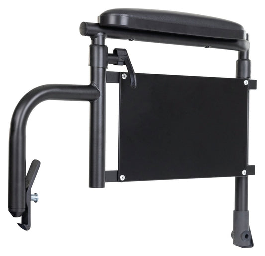 Black adjustable chair with armrest on a white background
