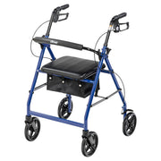 Blue rollator with a seat on a white background