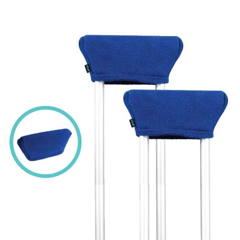 Blue protective covers on white poles with a close-up inset on a white background