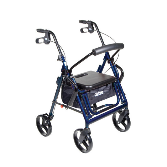 Blue rollator with a seat on a white background