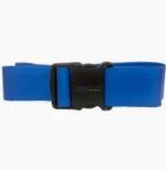 Blue wristband with a black buckle on a white background