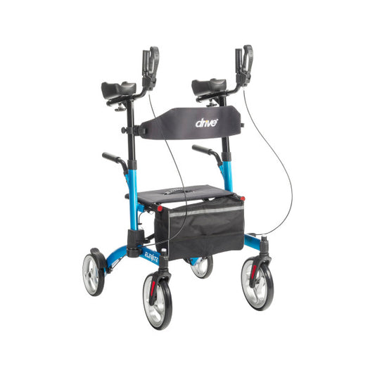 Blue and black rollator with 'Drive' branding on a white background