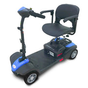 Black and blue mobility scooter on a white background