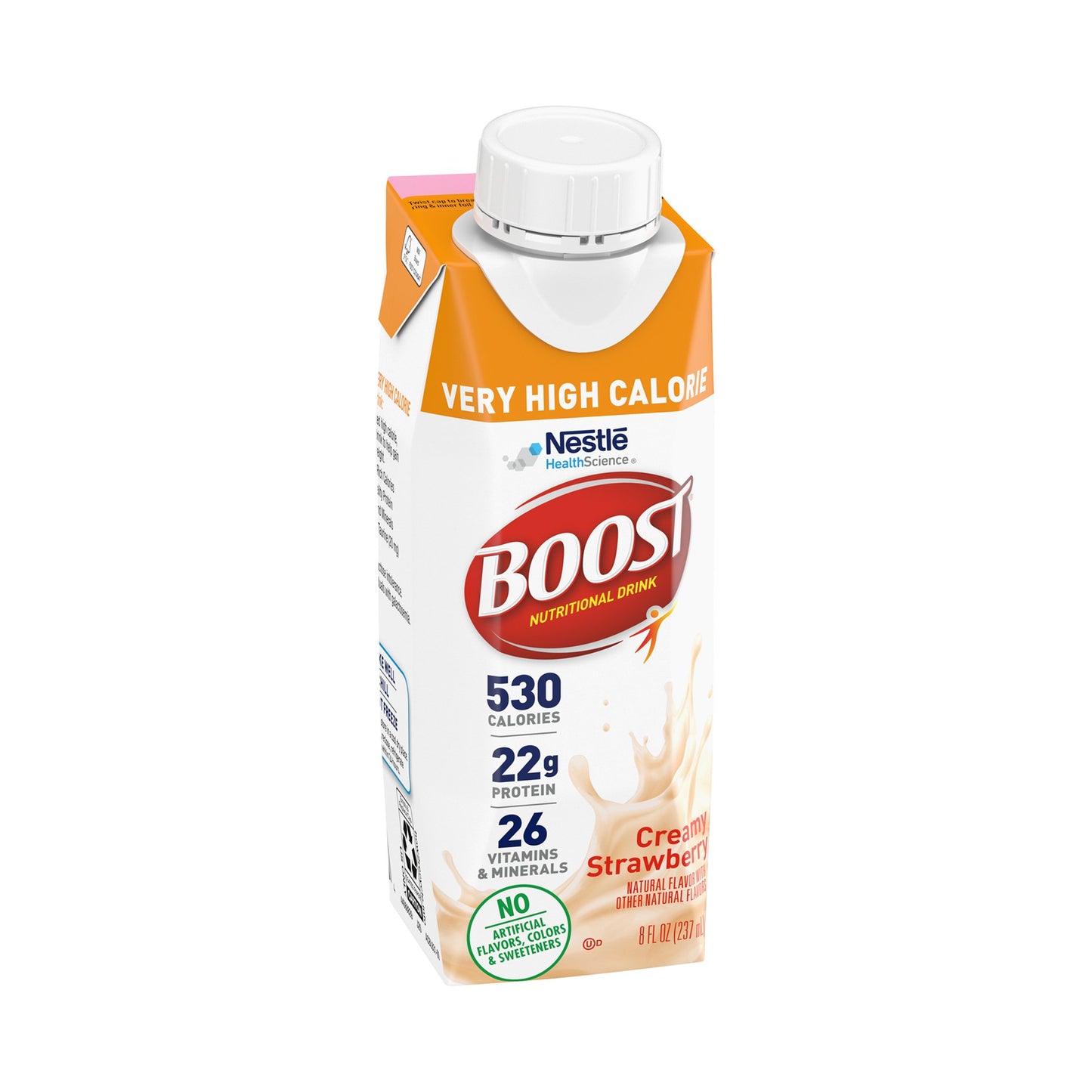 Boost nutritional drink carton with strawberry flavor on a white background