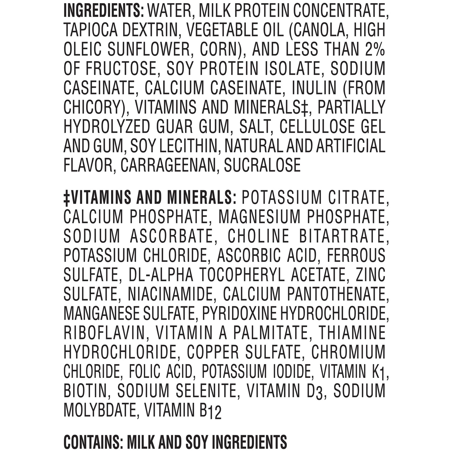 Ingredients list on a white background