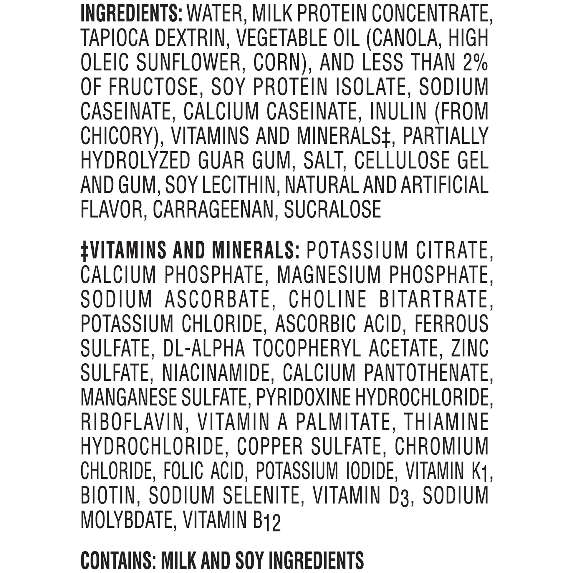Ingredients list on a white background