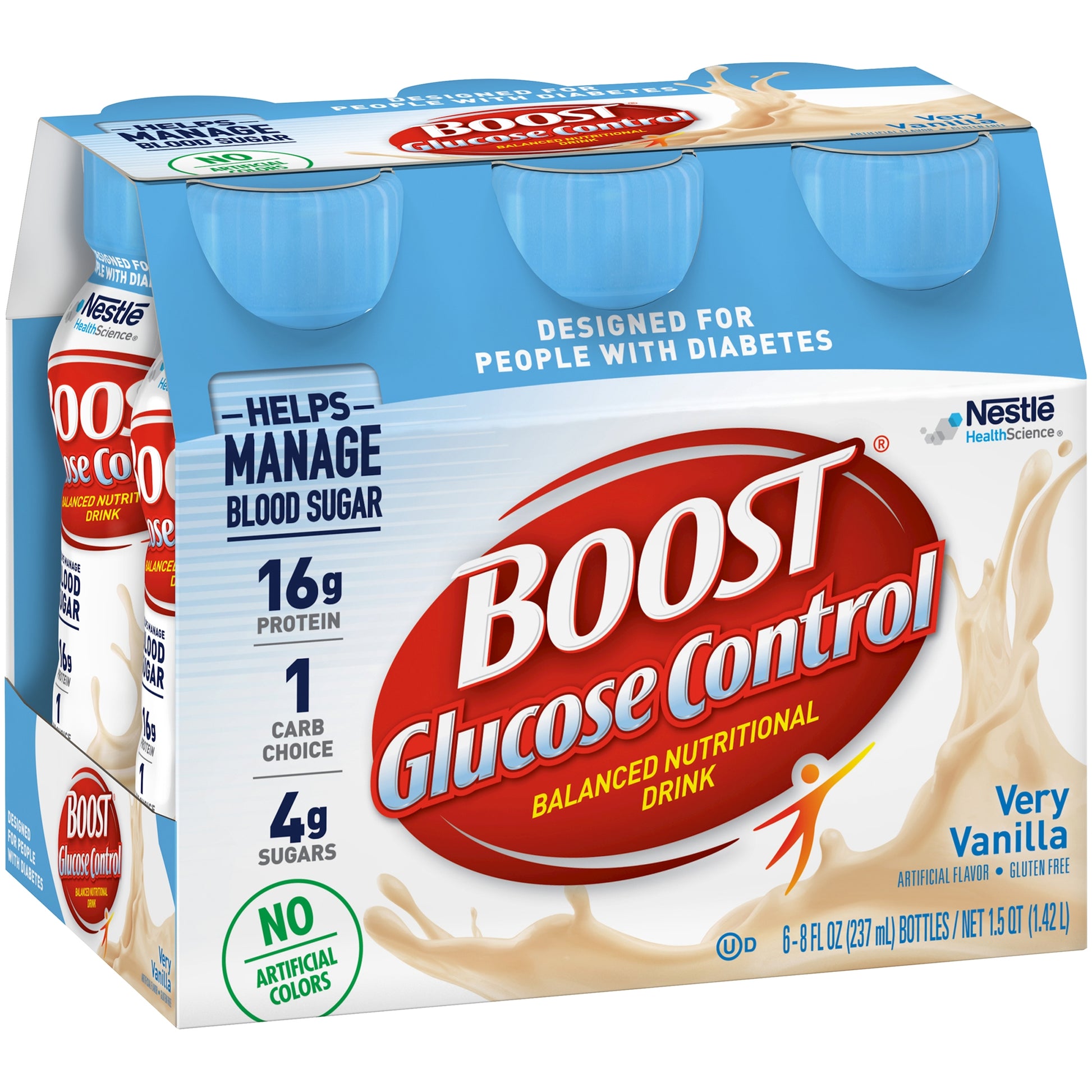Packaging of Boost Glucose Control Balanced Nutritional Drink in Very Vanilla flavor.